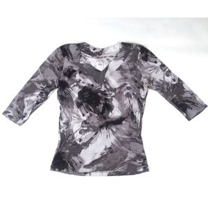 Daisy Fuentes Women Gray 3/4 Sleeve T-Shirt Large